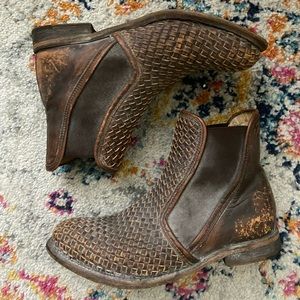 Woven leather booties